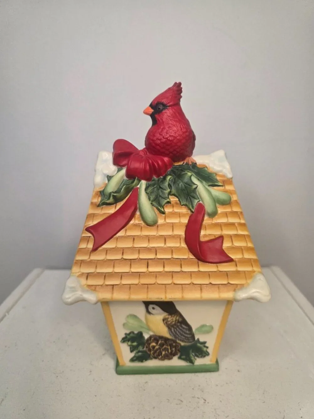 Lenox Winter Greetings Cardinal Catherine McClung Birdhouse Cover Candy Dish NWT